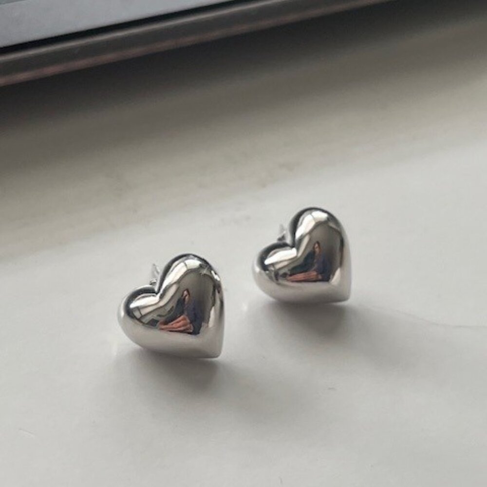 Silver Bold Puffy Heart Studs